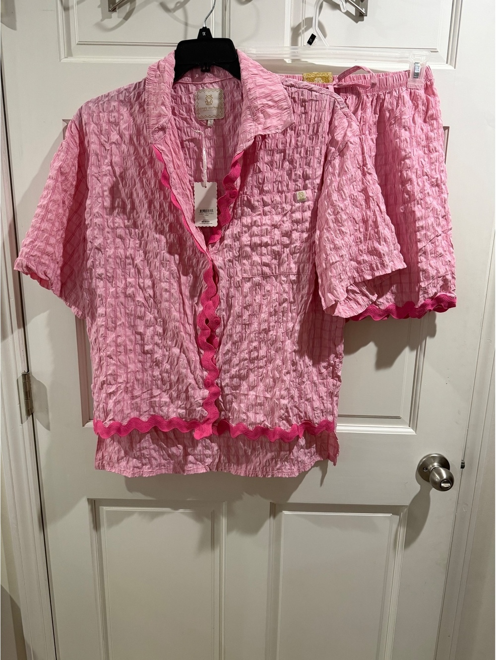 Simply Southern Pink Two-Piece Set Shirt and Shorts Large